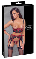 Cottelli BONDAGE Jarretel set met plateau bra en kruisloos string - Zwart