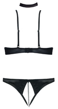 Cottelli LINGERIE Beugelplank bra set met borduurwerk en jarretels - Zwart
