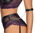 Cottelli BONDAGE Jarretel set met longline bra en polsmanchetten - Zwart