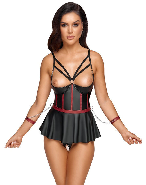 Cottelli BONDAGE Set longline lift-up met armmanchetten - Zwart - Cottelli BONDAGE - SKU: 22213301231