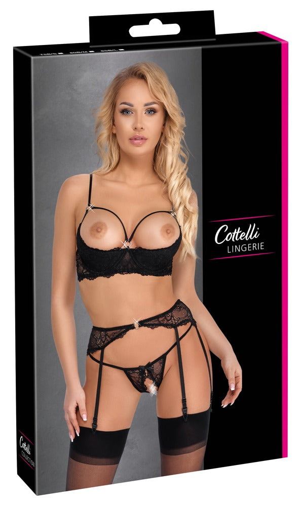 Cottelli LINGERIE glinsterende set - Zwart - Cottelli LINGERIE - SKU: 22213491231