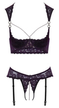 Longline beugelbeha met jarretel thong - Paars