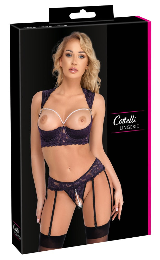 Cottelli LINGERIE kant set met zwarte details - Paars