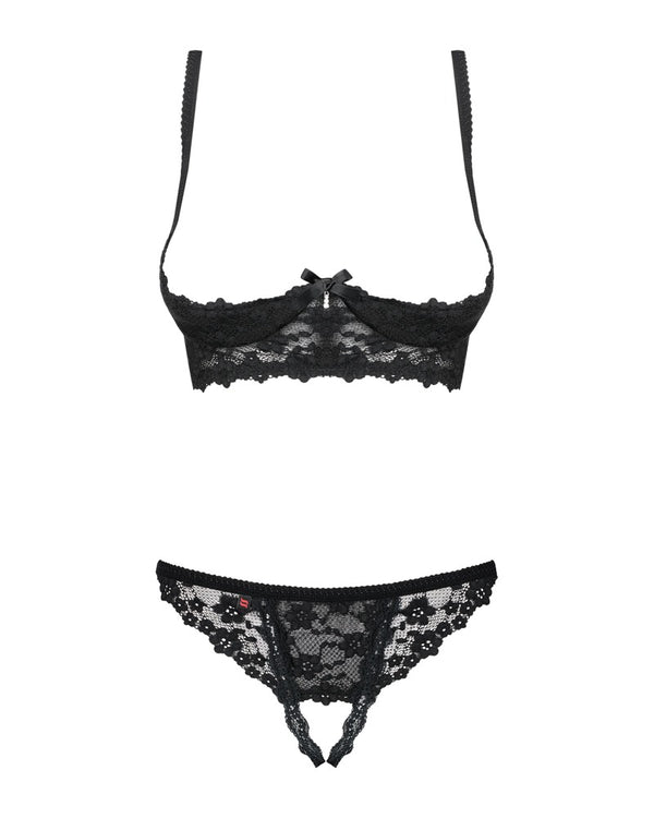 Obsessive Beugelbeha met kruisloze thong - Zwart - Obsessive - SKU: 22214541111