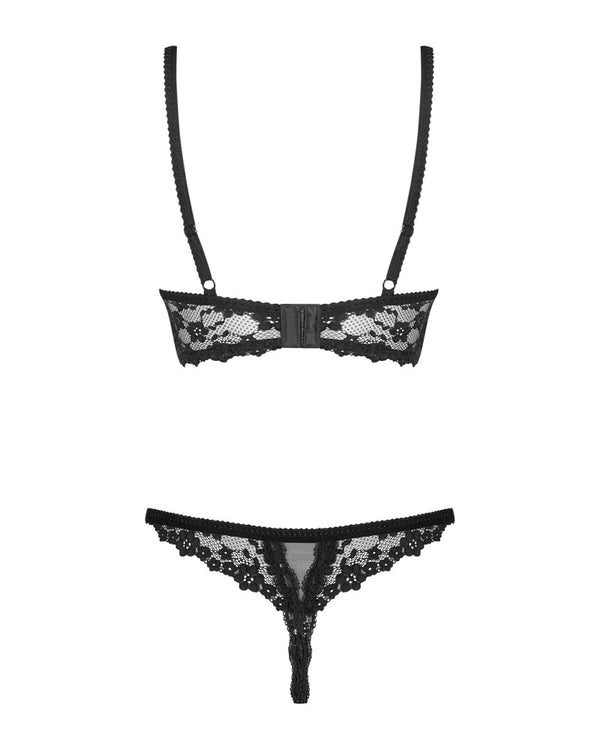 Obsessive Beugelbeha met kruisloze thong - Zwart - Obsessive - SKU: 22214541111
