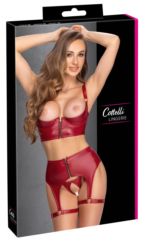 Set open kruis met jarretelgordel - Rood - Cottelli LINGERIE - SKU: 22216323231