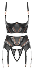 Abierta Fina 3-delige plank bra jarretelset - Zwart