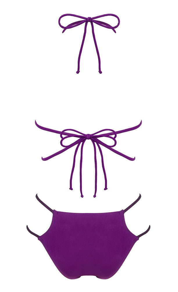 Obsessive bikini met halternek en jarretels - Paars