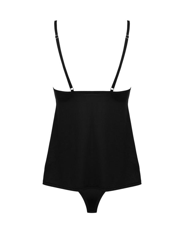 Obsessive Top met borduurwerk en bijpassende slip - Zwart - Obsessive - SKU: 22512641121