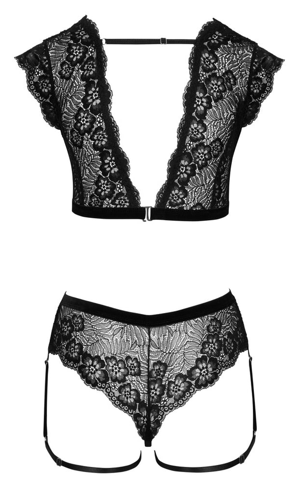 Jarretel set met kruisloze slip - Zwart - Cottelli LINGERIE - SKU: 22512801021
