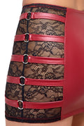 Wetlook set met haltertop en minirok - Rood
