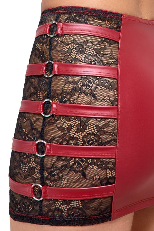 Wetlook set met haltertop en minirok - Rood - Cottelli PARTY - SKU: 22512993021