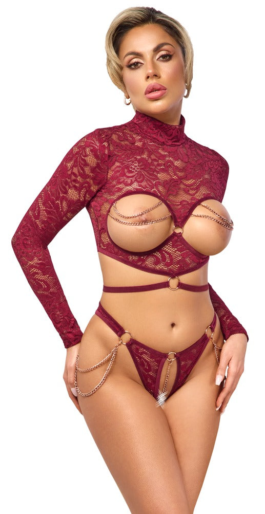 Abierta Fina kant set met open cup - Rood - Abierta Fina - SKU: 22513293021
