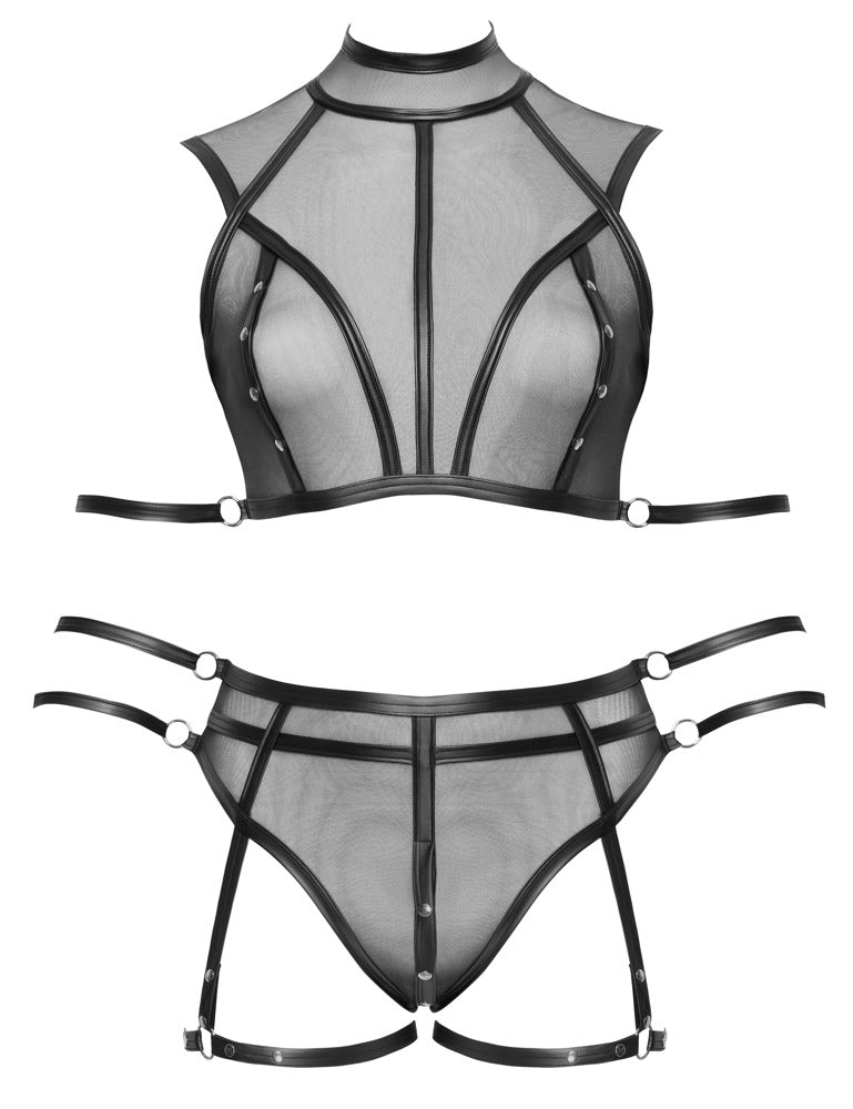 Bondage set met armbanden en jarretel slip - Zwart
