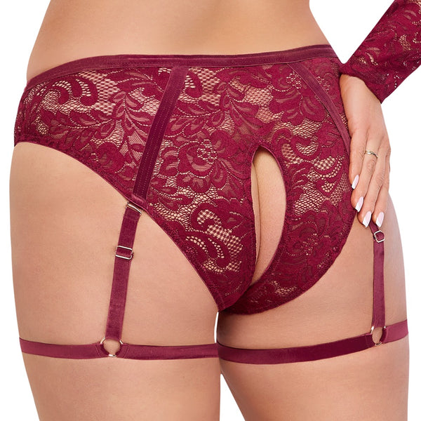 Cottelli CURVES kanten set met fluweel - Rood - Cottelli CURVES - SKU: 22513533051