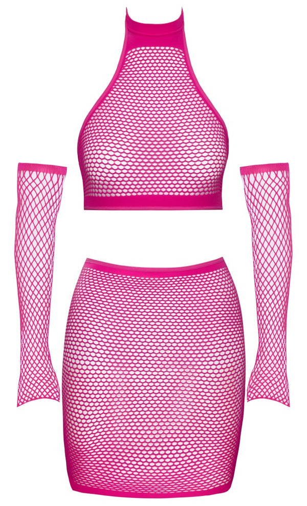 Net set met crop top en armkousen - Roze - Fantasy by Cottelli - SKU: 22513883101