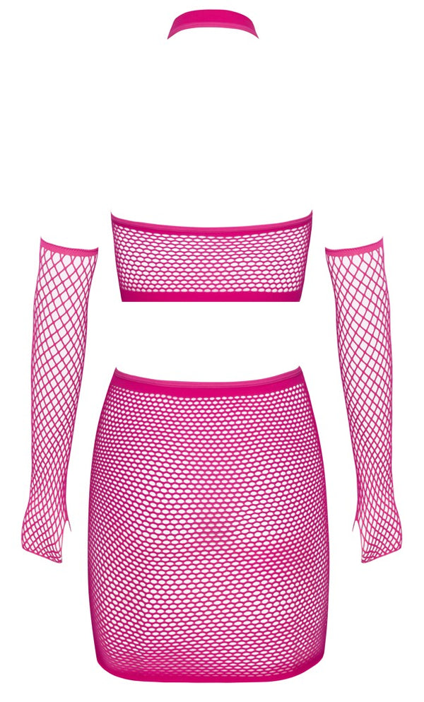 Net set met crop top en armkousen - Roze - Fantasy by Cottelli - SKU: 22513883101