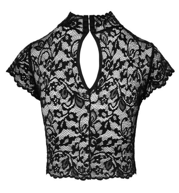 Crop top met bloemenkant en splitje - Zwart - Noir - SKU: 22514691021