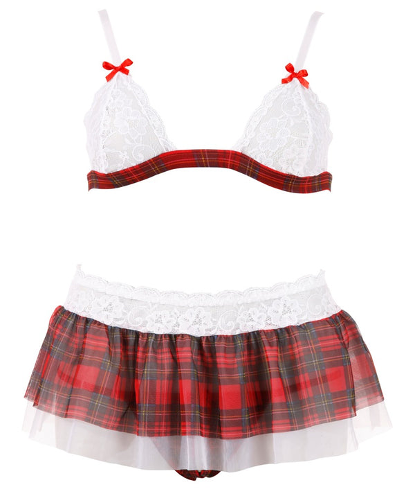 Cottelli LINGERIE geruite set met kruis - Rood - Cottelli LINGERIE - SKU: 22600343021