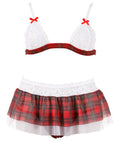 Cottelli LINGERIE Jarretel set met geruite rok en beugelloze beha - Rood