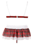 Cottelli LINGERIE Jarretel set met geruite rok en beugelloze beha - Rood