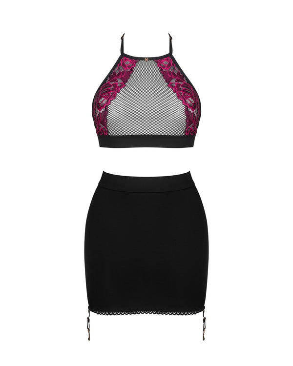 Obsessive Rosenty set Top en rok - Zwart - Obsessive - SKU: 22606549941