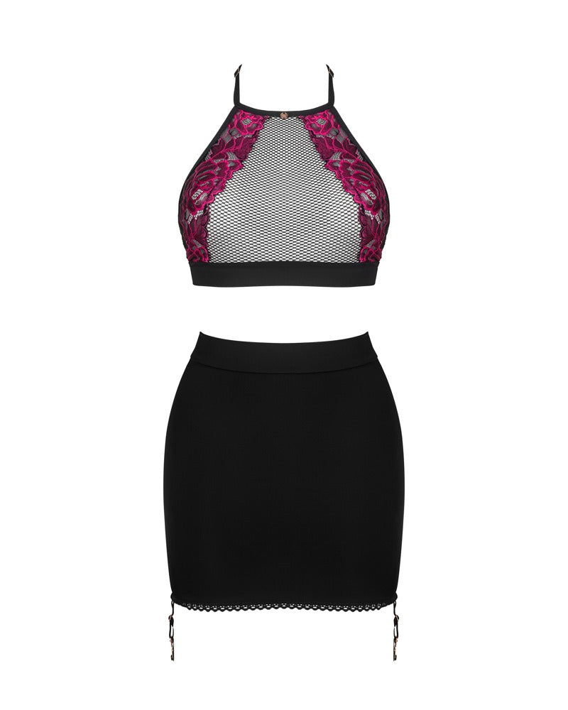 Obsessive Rosenty set Top en rok - Zwart