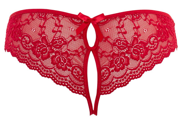 Cottelli LINGERIE Slip met bloemenkant en strikjes - Rood - Cottelli LINGERIE - SKU: 23108133021