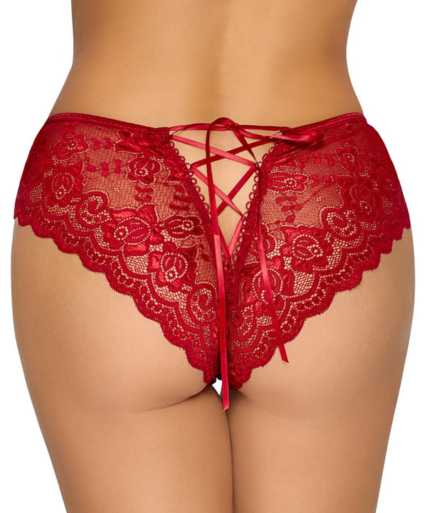 Cottelli LINGERIE Slip kruisloos met bloemenkant - Rood - Cottelli LINGERIE - SKU: 23109703021