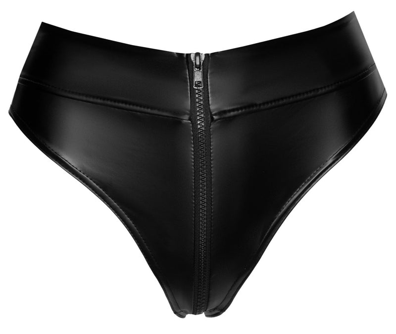 Noir Thong met ritssluiting en heuphoge snit - Zwart
