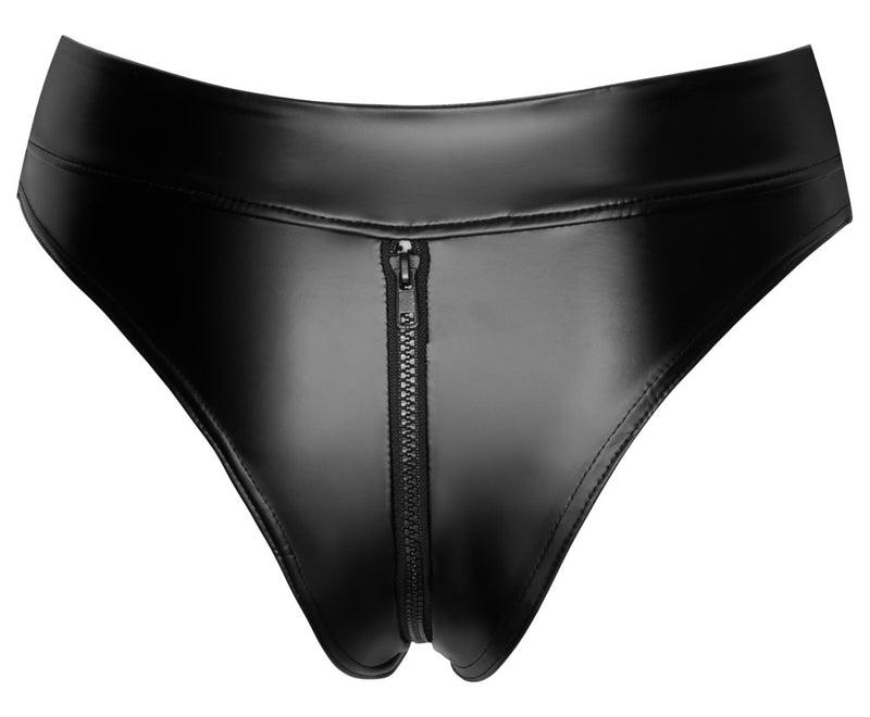 Noir Thong met ritssluiting en heuphoge snit - Zwart