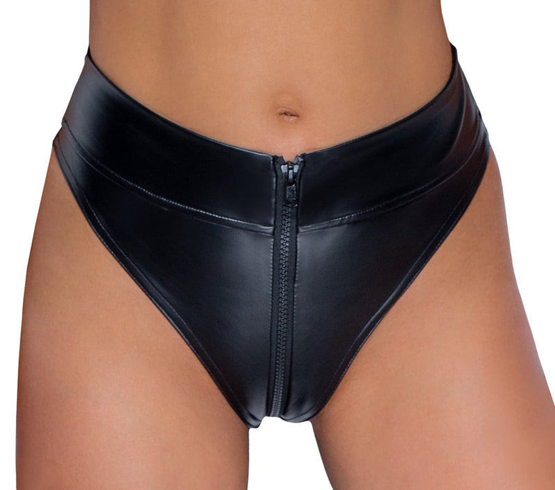Noir Thong met ritssluiting en heuphoge snit - Zwart