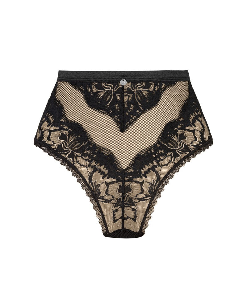 Obsessive Slipje hoge taille met kant - Zwart
