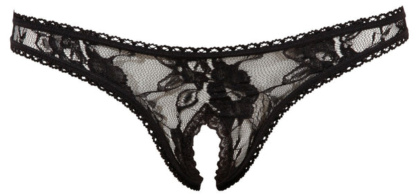 Cottelli LINGERIE String met open kruis - Zwart - Cottelli LINGERIE - SKU: 23200021021