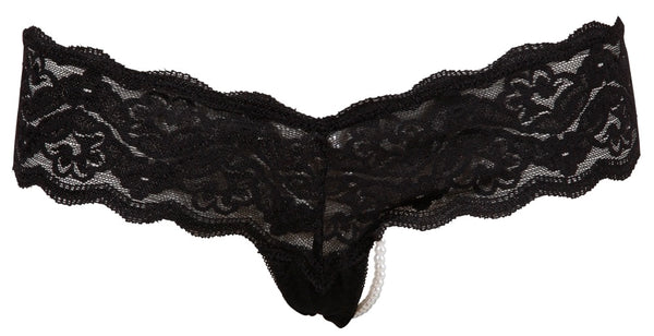 Cottelli LINGERIE string met bloemenkant - Zwart - Cottelli LINGERIE - SKU: 23200611021