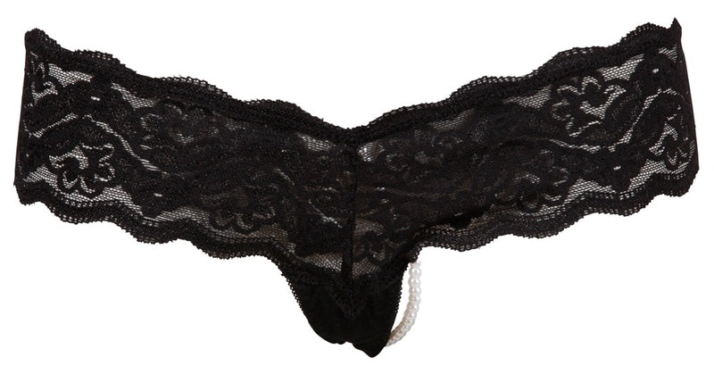 Cottelli LINGERIE String met parels en brede tailleband - Zwart