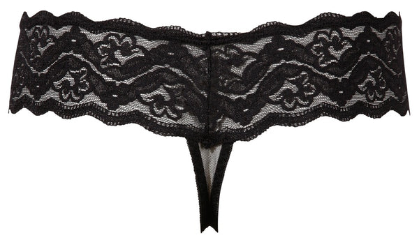 Cottelli LINGERIE String met parels en brede tailleband - Zwart - Cottelli LINGERIE - SKU: 23200611021