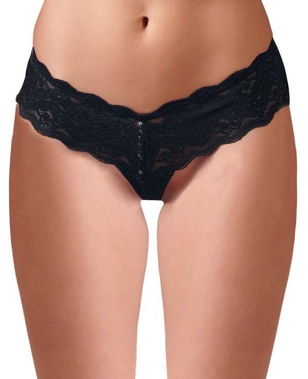 Cottelli LINGERIE String met parels en brede tailleband - Zwart - Cottelli LINGERIE - SKU: 23200611021