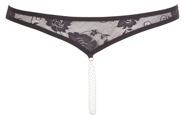 Cottelli LINGERIE String met parelkettingen - Zwart - Cottelli LINGERIE - SKU: 23209671021