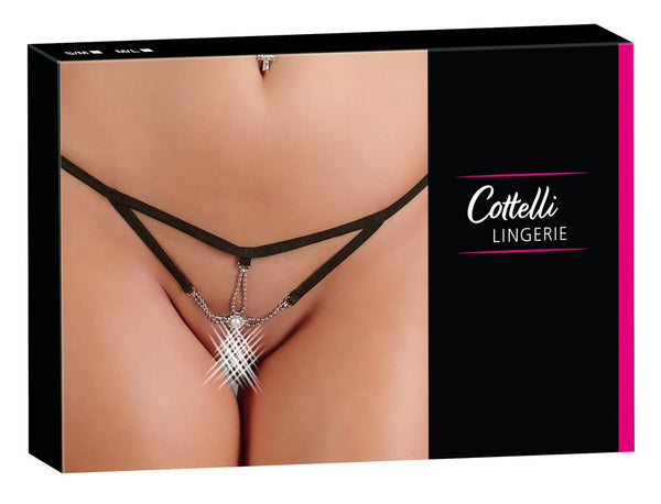 Cottelli LINGERIE string met pareldecoratie - Zwart - Cottelli LINGERIE - SKU: 23210761111