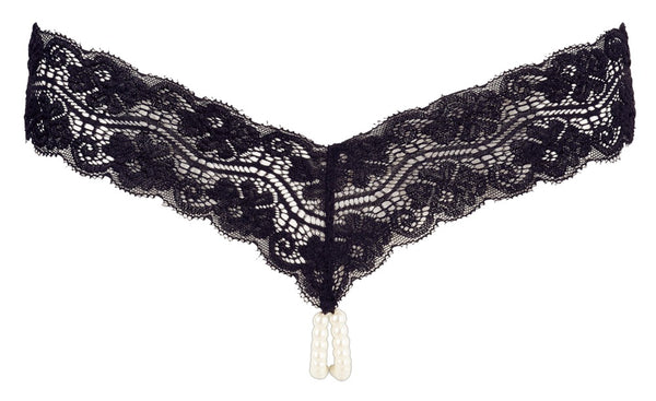Cottelli LINGERIE string met parels - Zwart - Cottelli LINGERIE - SKU: 23218661021