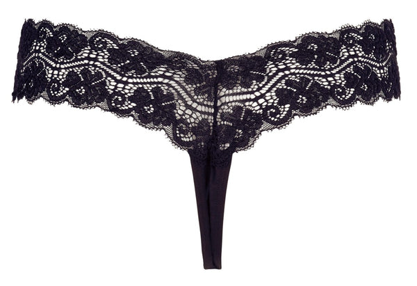Cottelli LINGERIE string met parels - Zwart - Cottelli LINGERIE - SKU: 23218661021