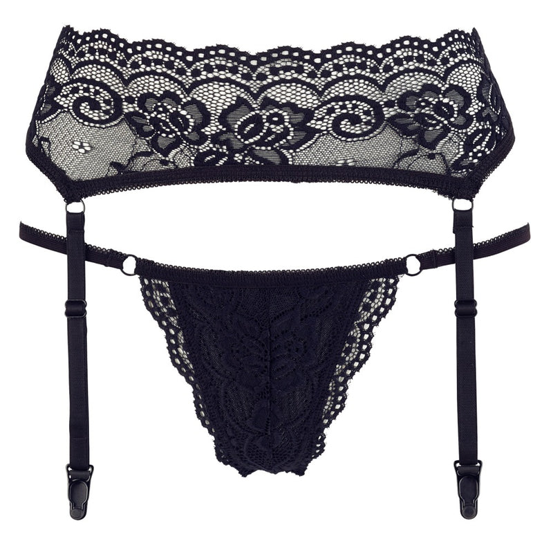 Cottelli LINGERIE Jarretel set met rekbare string - Zwart