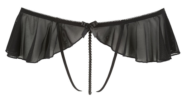 Cottelli LINGERIE G-string met parels en jarretels - Zwart - Cottelli LINGERIE - SKU: 23219201021