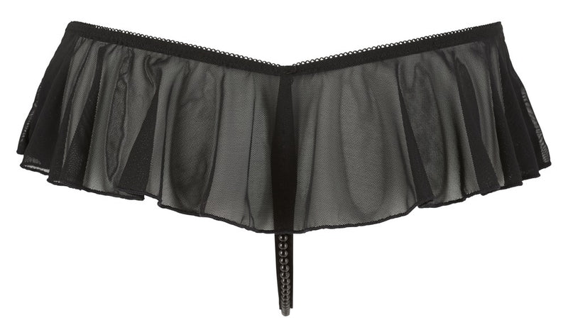Cottelli LINGERIE G-string met parels en jarretels - Zwart