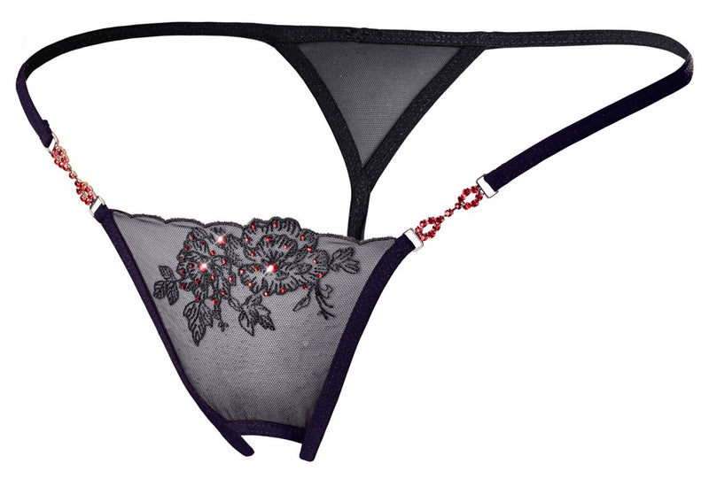 Cottelli LINGERIE String kruisloos met borduurwerk en strass - Zwart
