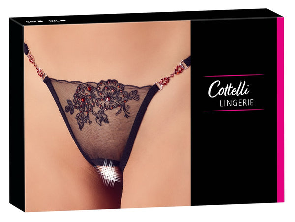 Cottelli LINGERIE String kruisloos met borduurwerk en strass - Zwart - Cottelli LINGERIE - SKU: 23220561111