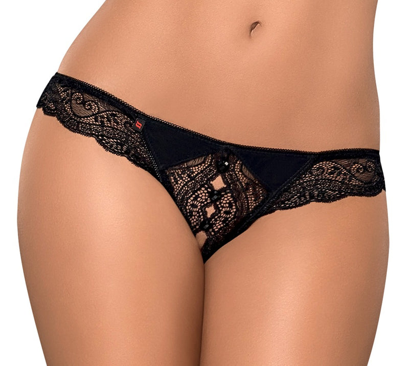 Obsessive String kruisloos met erotische opening - Zwart