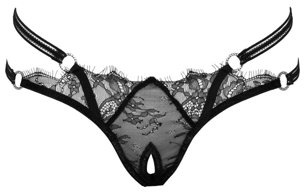 Cottelli LINGERIE string met wimperkant - Zwart - Cottelli LINGERIE - SKU: 23222501121