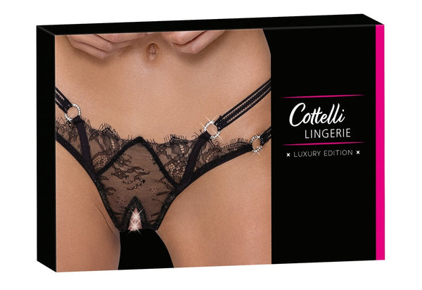 Cottelli LINGERIE string met wimperkant - Zwart - Cottelli LINGERIE - SKU: 23222501121